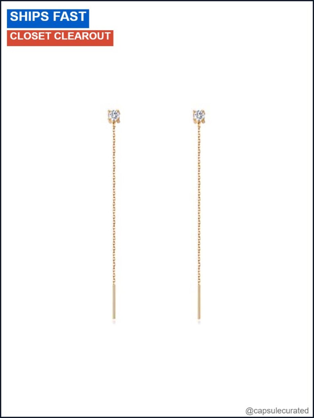 Gold Plated Sterling Silver Threader Earrings Cubic Zirconia Dangle